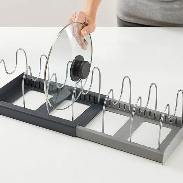 Küchenspeicher Erweiterbares Potdeckel Pans Organizer Rackhalter mit 7 einstellbaren Fächer -Tischgeschichten für Häuser