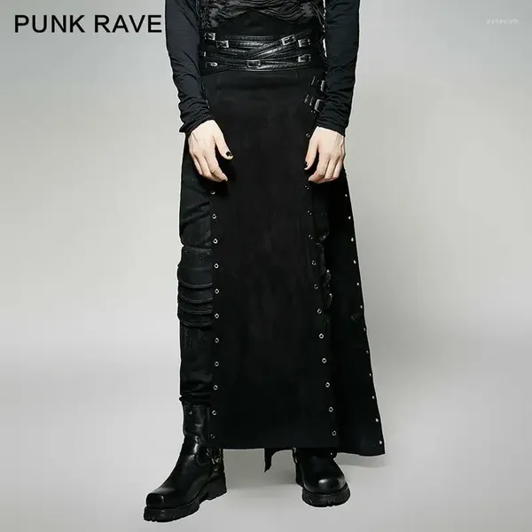 Calças masculinas Punk Rave Gothic Black Personality Mens Saia Cargo Steampunk Qualidade masculina Casual Tipo solto dividido