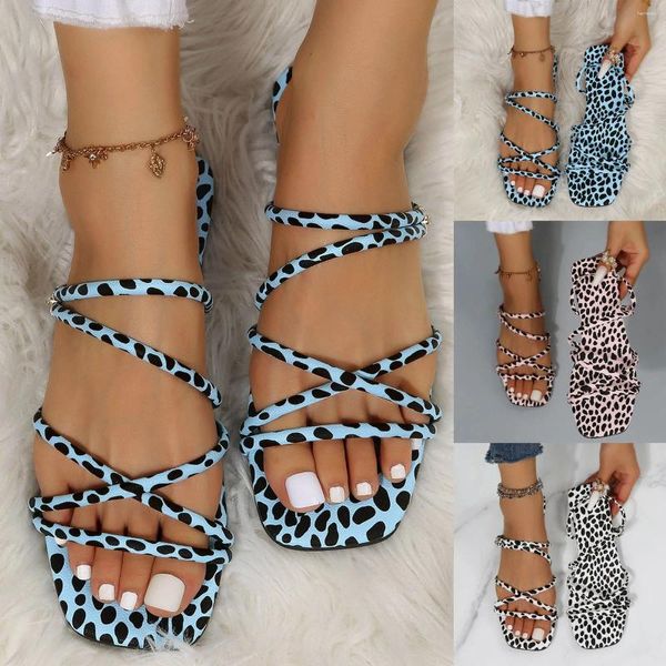 Pantofole per leisure in stile romano stampato leopardo da donna estate due modi non slip sulla spiaggia piatta aperta scarpe di sandali traspiranti