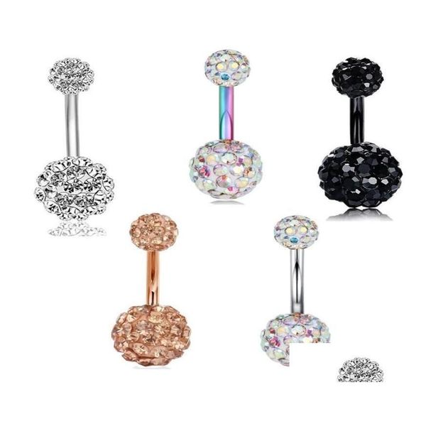 Pulsante dell'ombelico NAVOLE Annuci Pulsante dell'ombelico NAVELLA 14G DONNE Acciaio inossidabile CZ Sexy Belly Bar Bulbell Piercing Anello Tragus Body Jewelr Dhqph