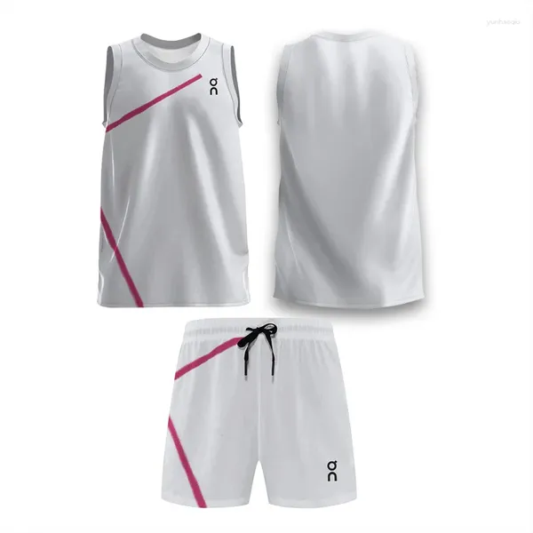 Herren Trailsuits Sommer Pink Line Weiß gedruckte ärmellose Sportweste Tennis Badminton Set schnell trocken