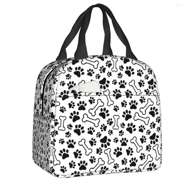 Stume da stoccaggio Animal Dog and Bones Pattern Bagne isolato Baglietta impermeabile Coretta termica Termica Domande per bambini Contenitore Food Tote