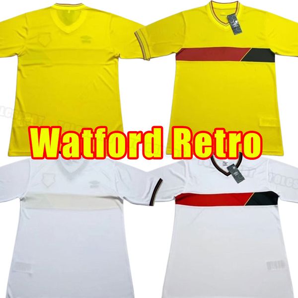 1985 1988 WATFORES MENS MENTRO RETRO SOCCER MAZIONE SEAM NAZIONALE HASSE GIALLO ALLA ALLA SCHITTI COLLETTUSI SCHITTI CHEVEVE SCHIEVE 85 88