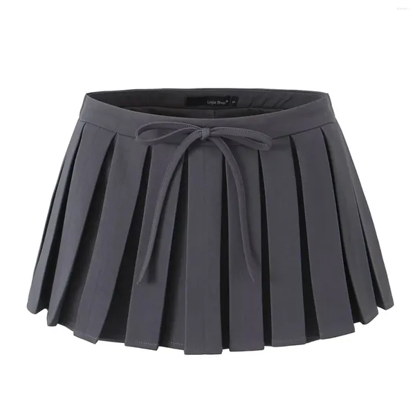 Röcke Damen Bowknot Plised Mini Short Fashion Casual Solid Farb eingebaute Shorts Minirirt School Girl Uniform Streetwear