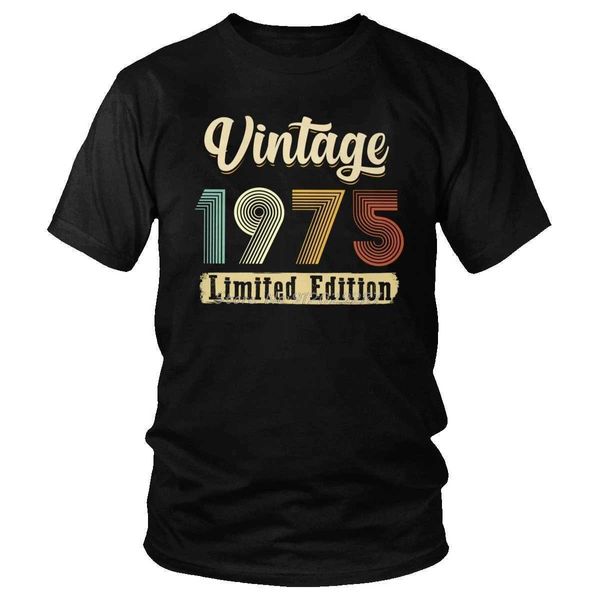 Мужские футболки Classic Vintage 1975 Tshirt Men Men Share Slve День рождения подарочная футболка Слушанная футболка мягкая хлопчатобу