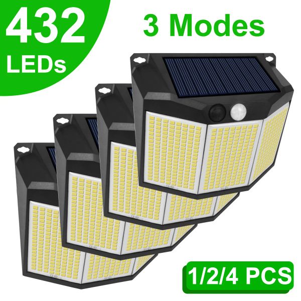 Dekorationen 432 140 LED Solar Powered Light Outdoor 3 Modi Motion Sensor Pir Street Wall Light Waterdes Sonnenlicht für Gartendekoration