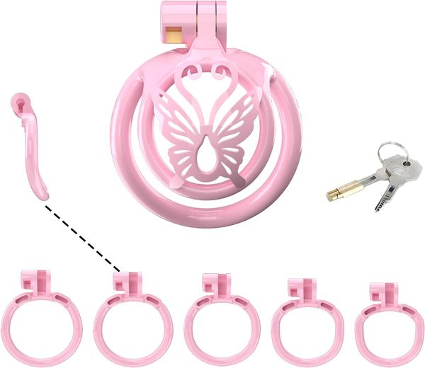 Sissy Keuschheits-Käfig für Männer rosa Keuschheitsgeräte Schloss Design kleiner Keuzkäfig männlicher Penis Cage Hahn Käfig BDSM Spielzeug für Paare Geschlecht (Pink, WX-4)