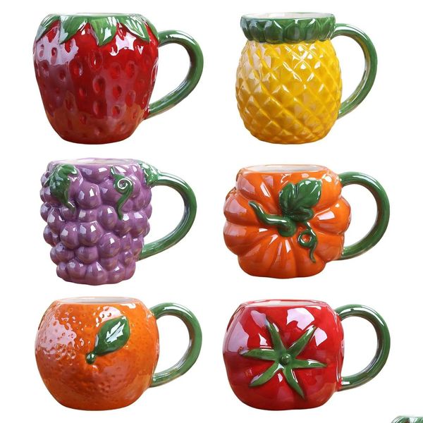 Becher kreativer Farbfrucht Ceramic Tasse Storbeeren Ananas Tasse Cartoon Kinder Frühstück Milch Kaffeetasse Drop Lieferung Home Garde Dhose