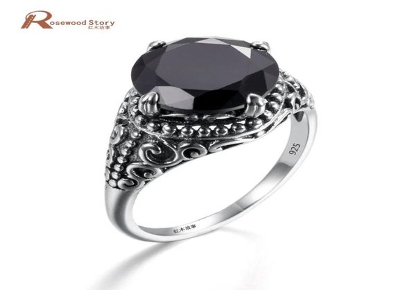 Rings de cluster Black Obsidian Obsidian Cubic Zirconia Ring Men Mull Wild Antique 925 Jóias de moda de cocktail de prata esterlina4765770