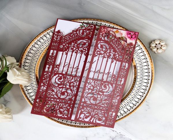 Корабль Marsala Laser Cut Свадебные приглашения с конвертом Элегантный печатный Gatefold Quinceanera Invitation Barts Вечерние Dinn5290507