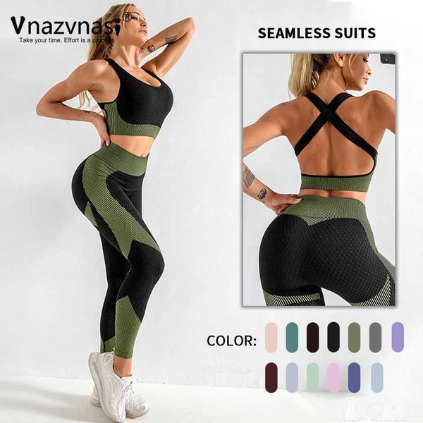 Traccettaci da donna Vnazvnasi 2 PC Spedimenti sportivi senza soluzione di continuità con leggeri leggings del reggiseno del reggiseno spinga gli abiti da allenamento per palestra per abbigliamento sportivo y240426