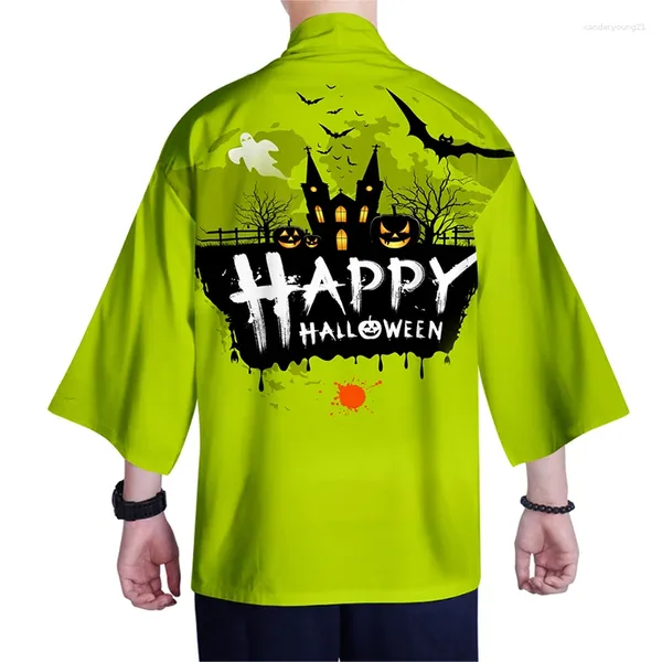 Ethnische Kleidung Happy Halloween 3D Print Fashion Hip Hop Kimono Shirt Männer sieben Punkt -Ärmel Tops Casual Unisex coole Strickjacken Jacken