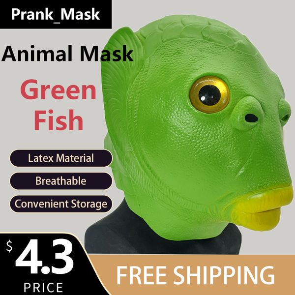 Animal Mask Green Fish Halloween Kostüm kostenlos Versand Latex Maske Cosplay Terrormaske lustige Requisiten Spielzeug Maske Geschenk Happy Halloween Dekorationen Party Spielzeug Vorräte Vorräte