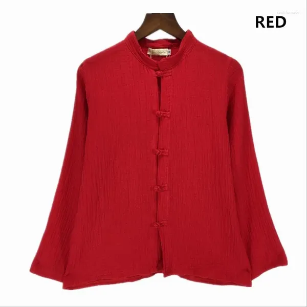 Camicette da donna 2024 autunno donna camicetta di lino in cotone top di marca in stile cinese da donna manica lunga camisetas mujer busas camisa