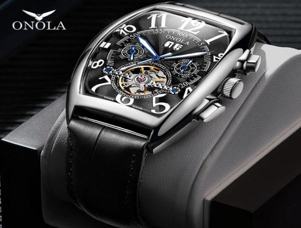 Onola markası otomatik mekanik erkekler izlemek 2019 moda iş kol saati benzersiz deri kemer yüksek sınıf hediye saat erkek