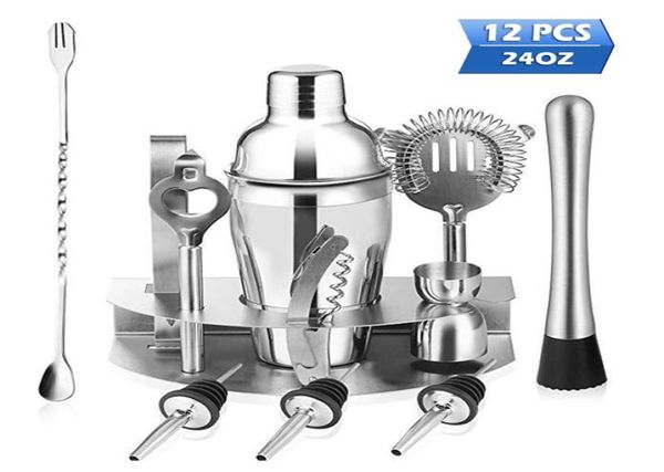 Cozinha de acampamento 12pcs 750ml Cocktail Shaker Conjunto de kit de barman Kit Home Fazendo bartending with Stand Jigger Spoon7341480