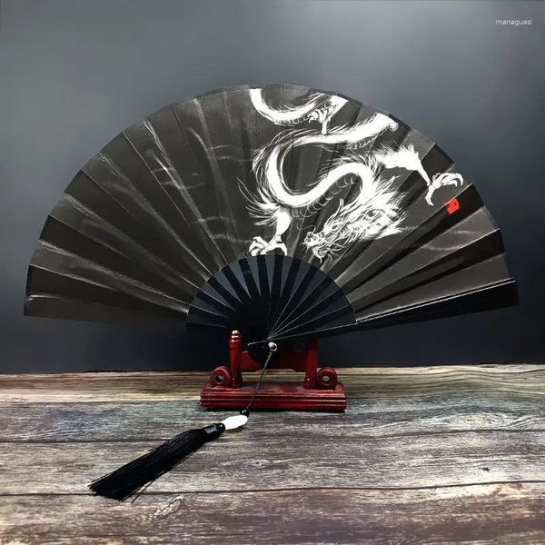 Dekorative Figuren klassische tanzende Seidentuch -Lüfter Chinesischer Stil Klapper Vintage Plastik Tier Drachen Druck Handgehaltene PO -Requisiten