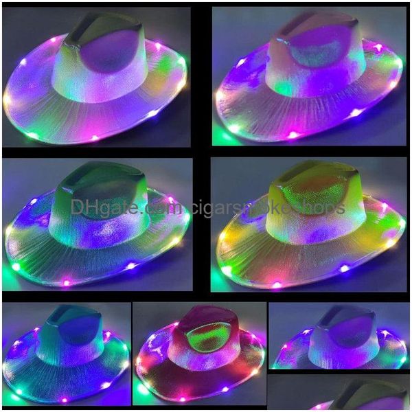 Cappelli da festa LED Colo Colowboy Neon Space scintillante illumina il cappello da cowgirl cappello olografico in costume fluorescente con caduta di consegna casa giardino Fe dhaqa