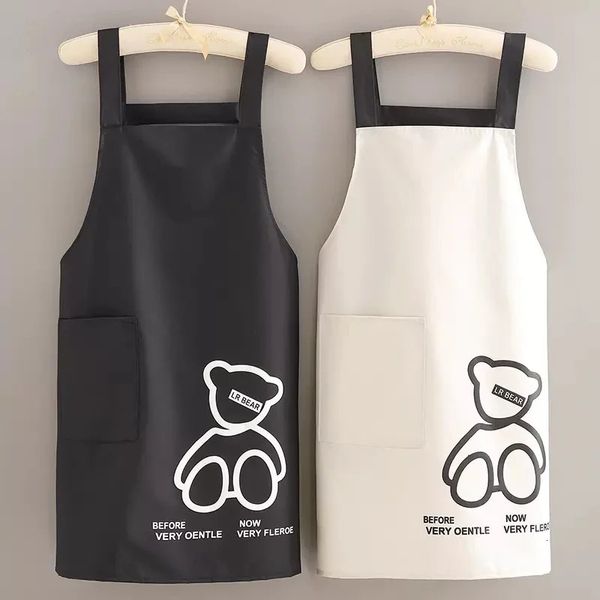 Küche Hosendon Schürze wasserdichte ölfeste kleine Bären Taschen Home Back BBQ Kochen Erwachsener Unisex Langable Reinigungswerkzeug 240429