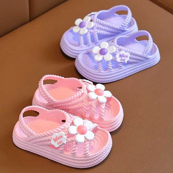 Sandálias novas crianças chinelas de flores padrão de flores com conforto de conforto para 2-8 meninas de meninas não deslizamentos SeaBeach Flip Flip Home Kids Shoes