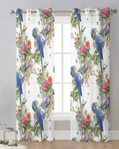 Vorhang Aquarell handbemalte Blume Papagei Retro Moderne Tüll Vorhänge Voile Vorhänge schiere Fenster Schlafzimmerzubehör