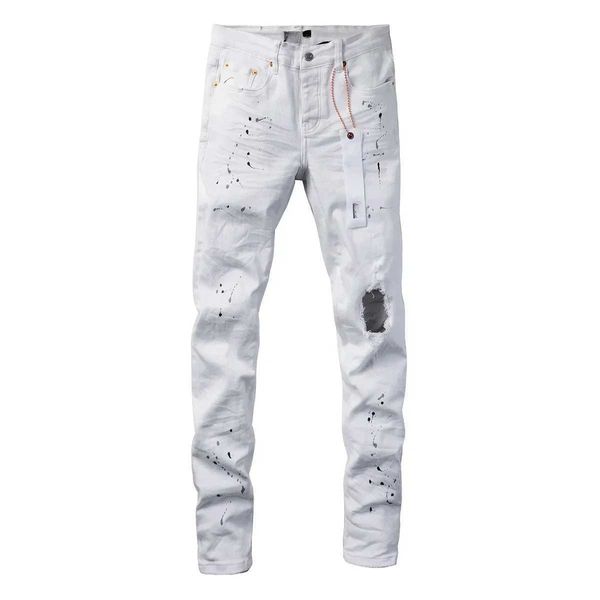 Мужские джинсы Purple Roca Brand Jeans Mashion Top Caffence с верхней улицей белой краски. Проблемный ремонт низкий рост тощие джинсовые штаны J240429