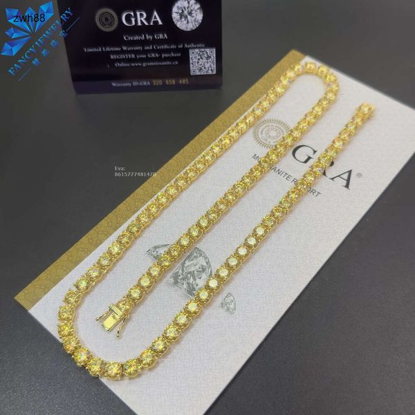 Vendita diretta in fabbrica Gra Gold giallo scuro Moissanite Tennis Chain 925 Silver White Gold 5mm da 6,5 mm Collana da tennis per gioielli da donna