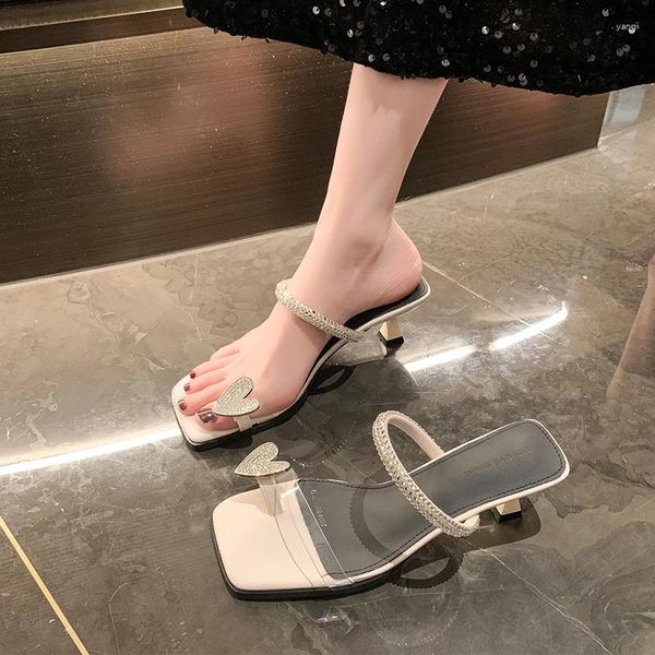 Slippers Clip Toe Women Shoes Flip Flops Crystal Summer Designer Square Low Heels Dress 2024 Outdoor zapatos Mujer Slides