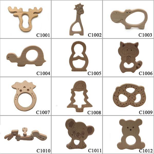 10pcs sicheres Kara Zahnen Baby Teether niedliche Antler Design Holzring Tierform Spielzeug handgefertigtes hölzerne teether-giraffe teether 240426