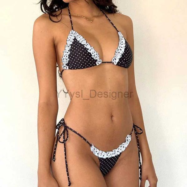 Swimwear femminile Y2K Sweet Cute Bikini reggiseno Top + Tie Up Bretas da donna Sexy 2 pezzi BACCHINO ADETTO VINTAGI
