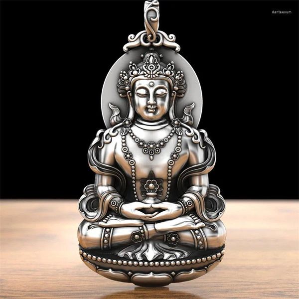 Anhänger exquisite Schnitzerleichterung Lotus Thron Avalokitesvara Anhänger für Männer Schmuck Vintage Buddha Amulett Halskette Mann