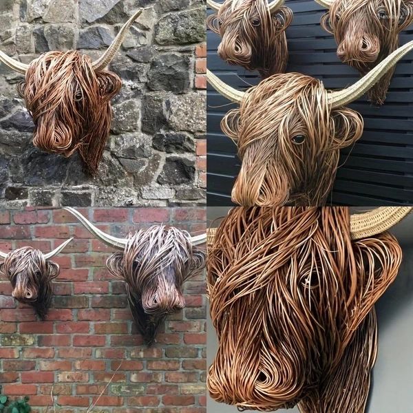 Decorazioni da giardino Highland bovini statue in vaso artigiane artigiane Ornamenti di mucca tasca