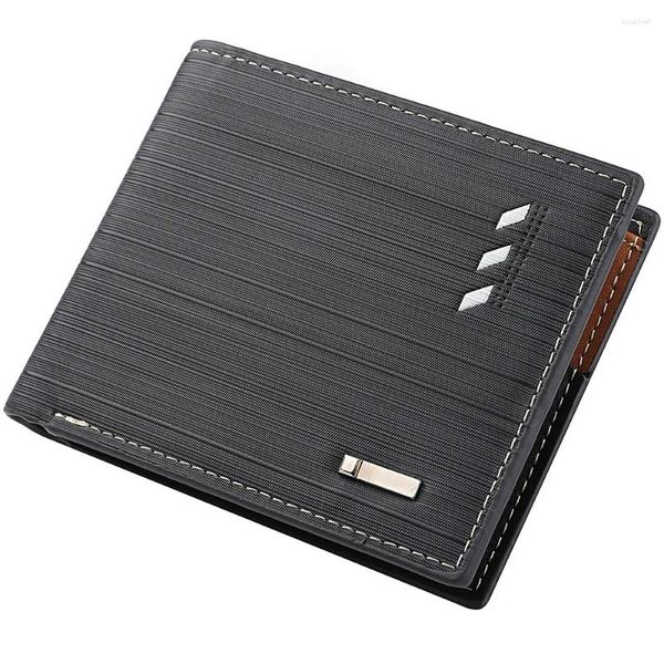 Brieftaschen Business Men's Short Wallet Mikrofaser Synthese Leder Männer Streifen Männliche Geldbörse Münzbeutel Multifunktionalkarten