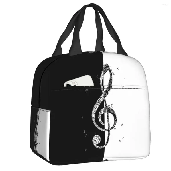 Aufbewahrungstaschen Musik Musical Notes Lunchbag Tragbare thermische Kühler Isolierte Bento Box für Frauen Kinder Arbeitsschule Reise Lebensmittel Tasche