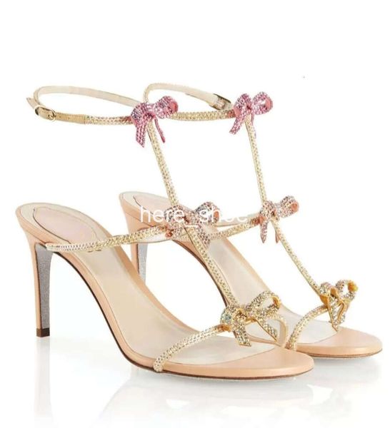 Materialien höchste Qualität Rene Jeweled Sandals Schuhe Caterina Caovilla Frauen Pumpen Bugkristall Glitter Soals Lady High Heels EU35-40