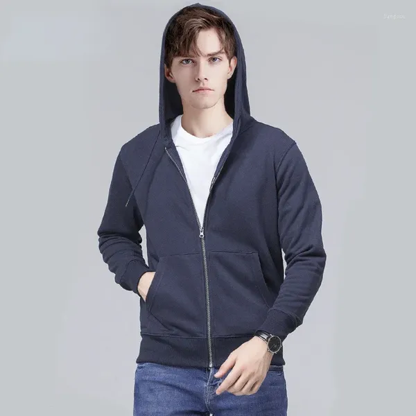 Erkek Hoodies 300g Terry Cloth Hoodie Man Mavi Baskılı Sweatshirt Bahar Sonbahar İnce Uzun Kollu Üst Erkekler Spor Giyim