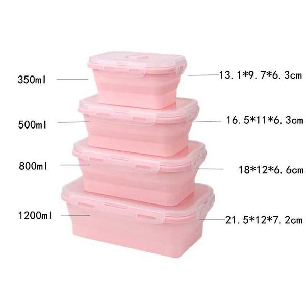 Caixas Bento 4pc Silicone Dobring Bento Box Caixa de lancheira portátil para alimentos Alimentos de comida Bowbox Tabelware NOVO