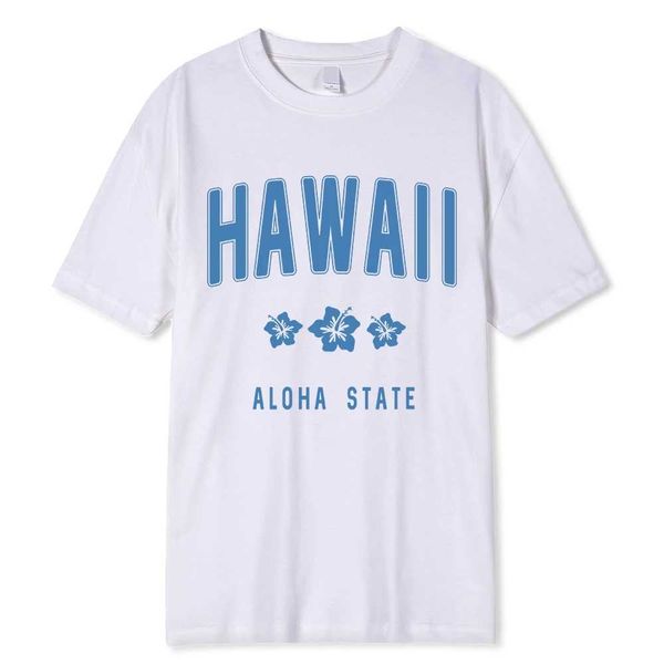T-shirt maschile Hawaii Ha State Letter Stamping Uomini Donne Summer Cotton Short Short She She Shee hip Hop T Modello di abbigliamento Maglietta H240429