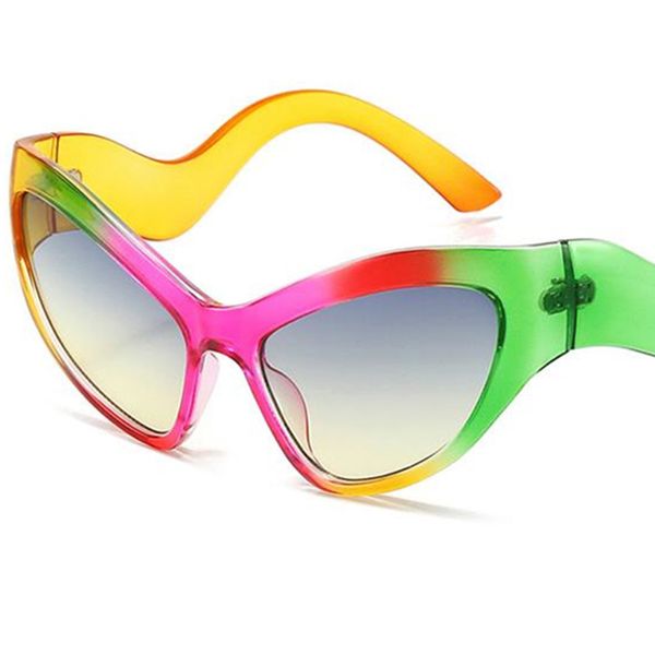 Occhiali da sole estiva arcobaleno color anti-uv occhiali oversize telaio degli occhiali personalità donne ornamentali occhiali da sole per gatti