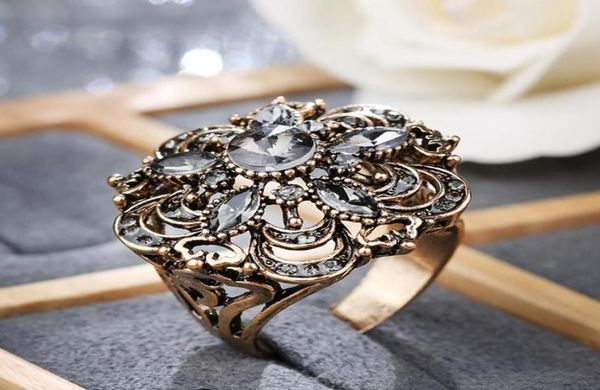 Cluster Rings Kinel Luxury Grey Crystal Flower Vintage Wedding для женщин Boho Punk Turkish Jewellery Bague Femme 202125429729870653