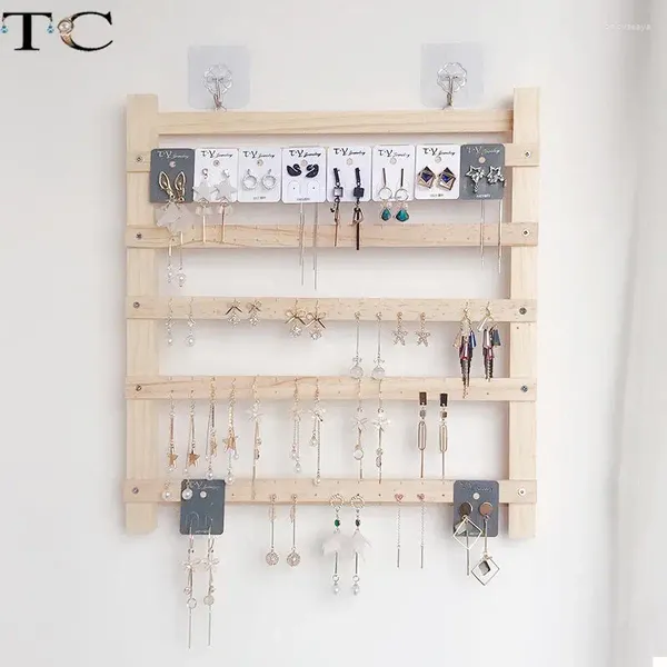 Ювелирные мешочки отображают стойку с твердым деревом на стене подвесные серьги для хранения подвесной ожерелье