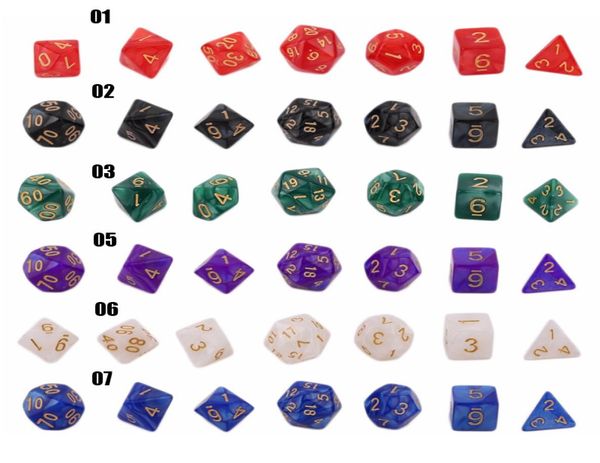 7pcs Polyhedron Dados DD DICE Marblet Effect D4 D6 D8 D10 D10 D12 D20 Черный красный синий цвет играет филе Акриловый материал 2388118