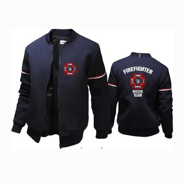 Felpa con cappuccio maschile felpe per la squadra di salvataggio dei vigili del fuoco della moda 2023 Giacca da volo New Mens Round Collar Solid Cotton Long Slves Tracksuits Coat T240428