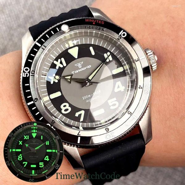 Armbanduhren Tandorio Diving Automatische Uhr für Männer NH35 PT5000 Bewegung 20Bar wasserdichte schwarze graue doppelte Bogen gewölbten Saphirkristall 40mm