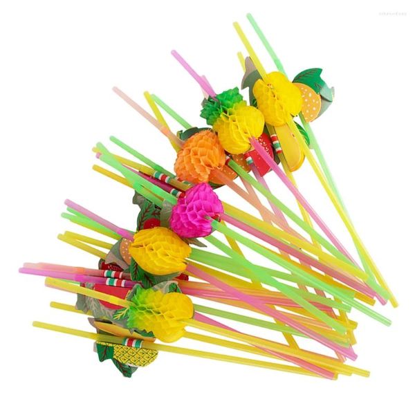 Tek kullanımlık fincan pipetler 60 PCS İçecek Straw Hawaii TEMALI PARTİ BAVERAK BAR BAR Plastik Meyve Şeklinde