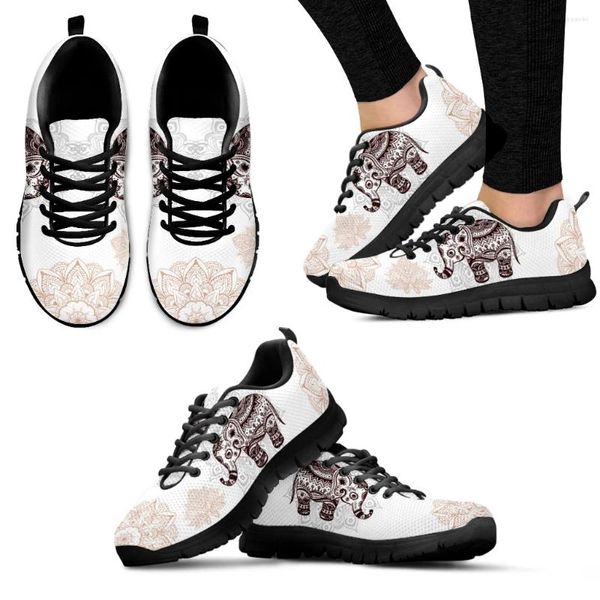 Lässige Schuhe Instantarts Einfache böhmische Mandala Blumendesign -Plattform Sneakers Tribal Elephant Print Weiß komfortable Wohnungen