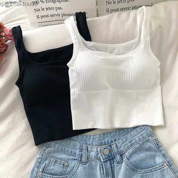 Serbatoi femminili camis Crop Top Summer Womens Seamless Square Round Cock Wide Offera a spalla cereno a strisce a strisce a strisce a margine Solido Talto Talto Topta Top Womensl24029