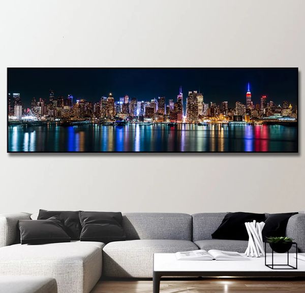 Modern Skyscrapers York City Night Night Paisagem Poster e Impressões Canvas Art Painting Picture for Living Room Decoration 240415