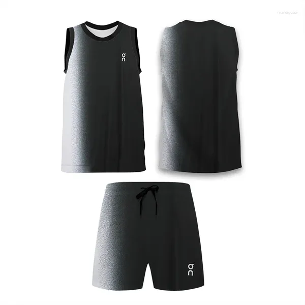 Testros de tracksuits masculinos verão preto e branco gradual shorts esportivos de tênis badminton definido com suor seco rápido fitness de duas peças