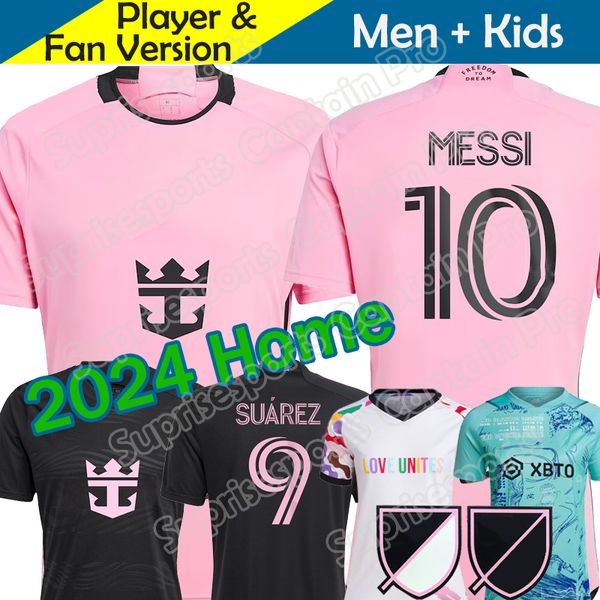 23/24 Messis Miami Suarez Soccer Jerseys Inters Kit Kits 2023 2024 Terceira Casa de futebol de casa Away Women Women Intermiami Jogador Martinez Sergio Luis Plus Size 4xl antes da partida